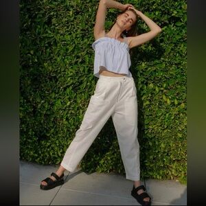 URBAN OUTFITTERS Pants Womens Size 8 White Kinley Linen Cargo Oversized Barrel